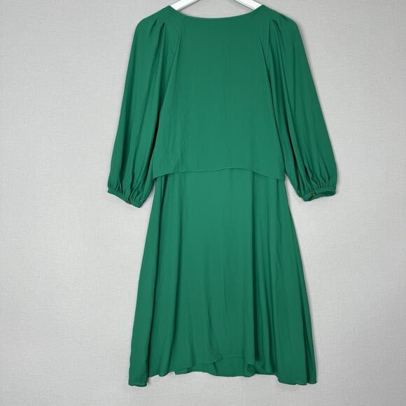 Maeve Anthro Womens Dress 4 Green Valparaiso Chiffon Tie Bow Front Career Preppy - Picture 8 of 16